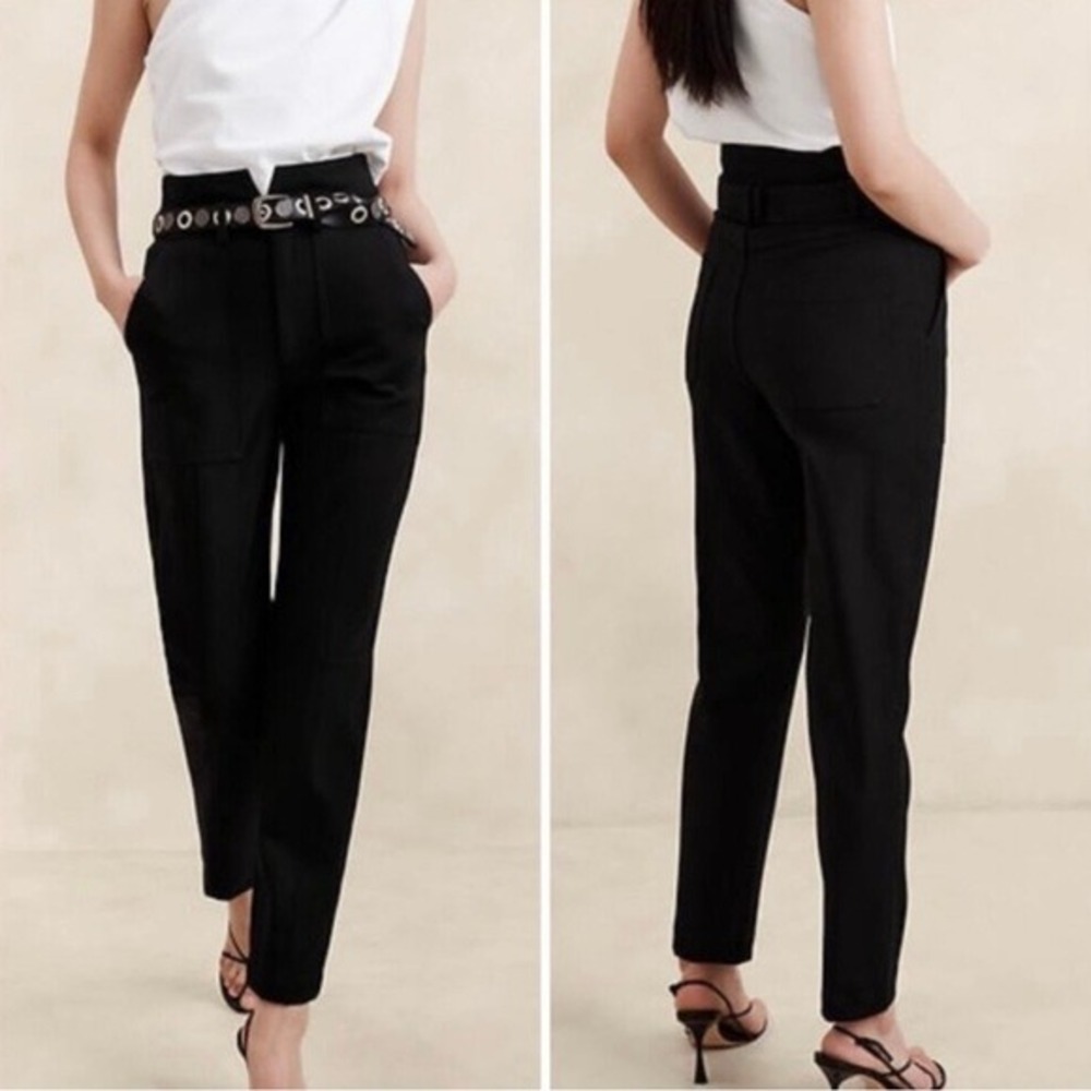 Banana Republic‎ Women's Petite Refined Utility Belted Stretch Black Pant Sz 2P